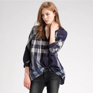 Burberry Brit blue plaid button down long sleeve small petite